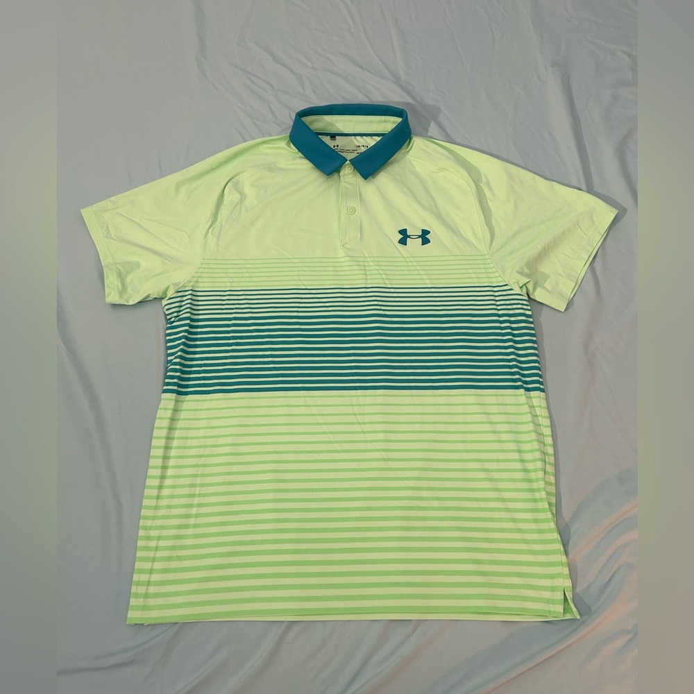 Under Armour Men’s Neon Blue Stripe Golf Polo - Large